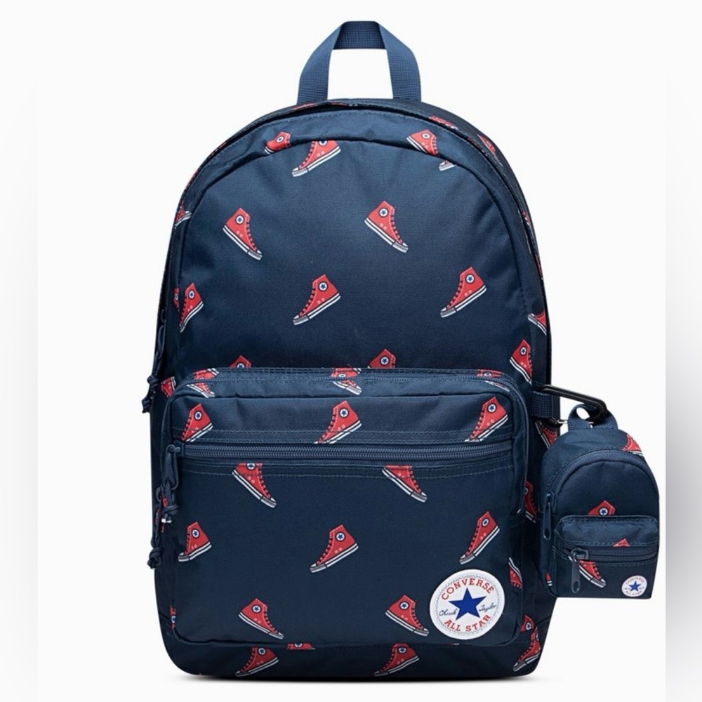 Converse Backpack & Coin Purse Keychain Navy With Red Shoe Print NWT